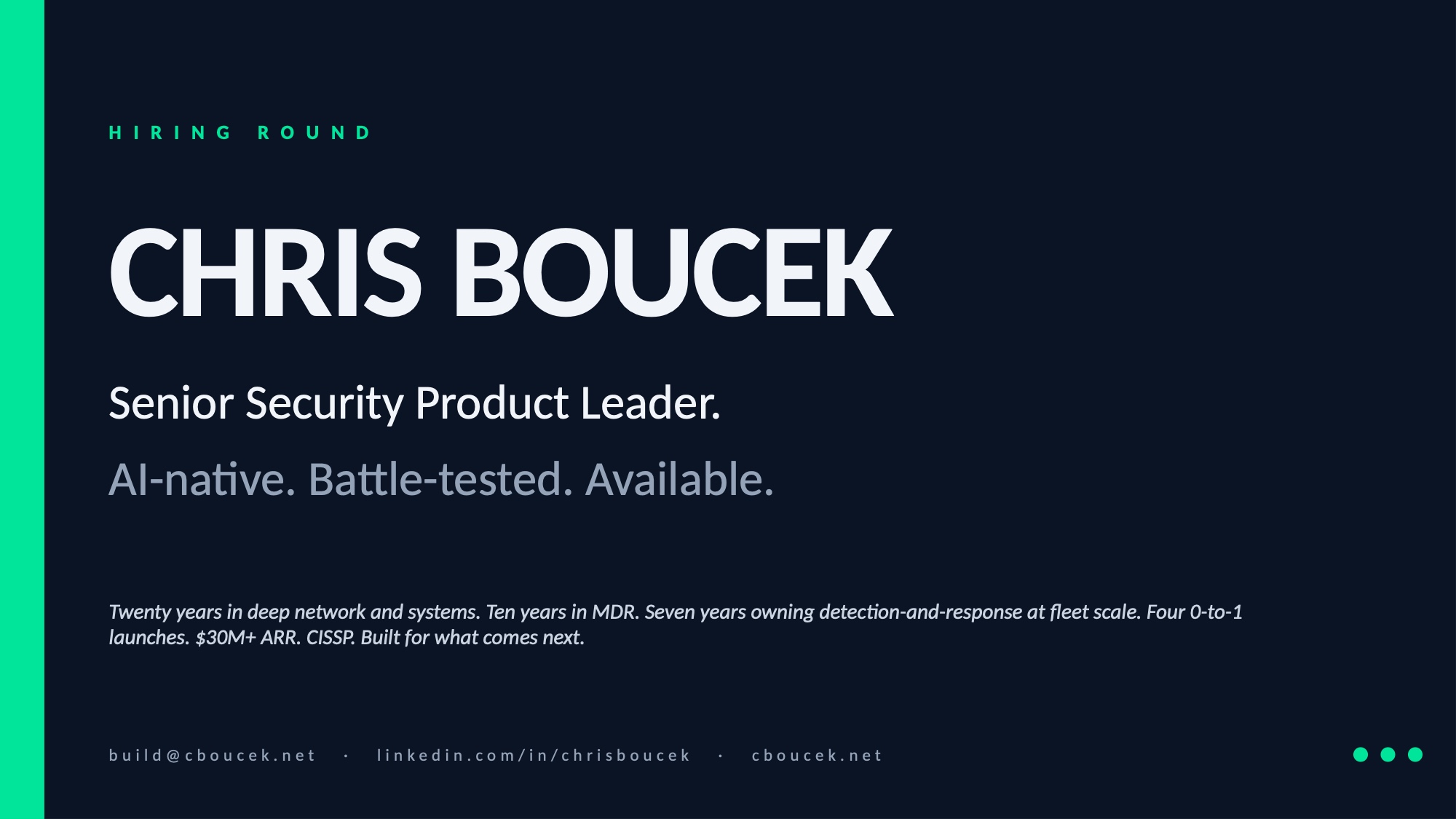 Cover — Chris Boucek, Senior Security Product Leader